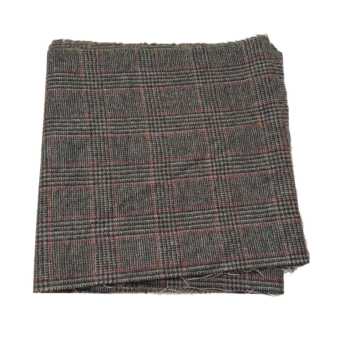 Tweed Fabric - Red Buff Grey Check 25cm wide Medium 103