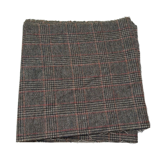 Tweed Fabric - Red Buff Grey Check 25cm wide Medium 103